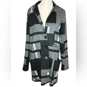 Alembika Blazer Jacket Color Block Women’s Size 8-10 Lagenlook Black Gray